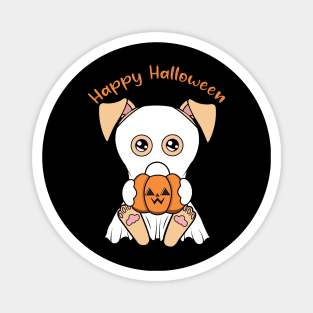 Happy Halloween Cute ghost dog, Kawaii black dog with pumpkin Magnet